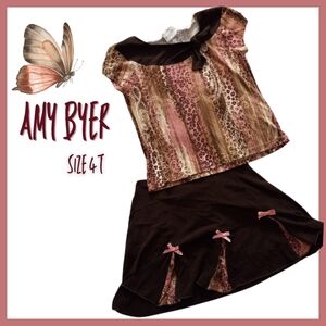 Vintage 🎀 Amy Byer Leopard Print Blouse & Silk Skirt Matching Set Girls Size 4T